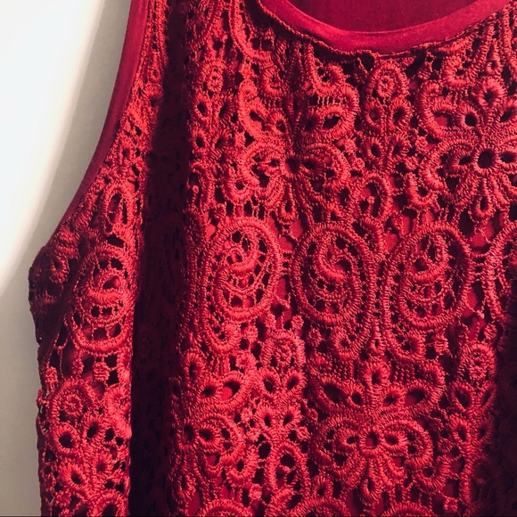 Plus Size 22/24 Lane Bryant Jacquard Lace Tank Top Red - Picture 2 of 11
